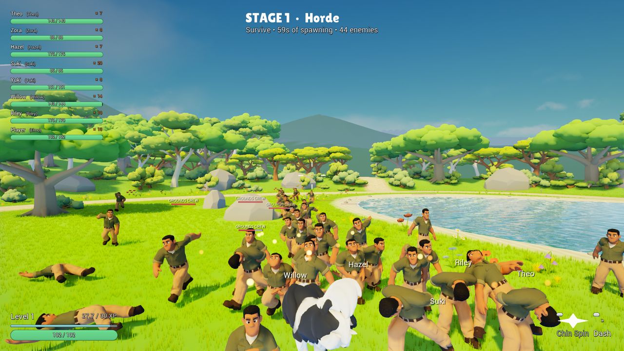 A huge crowd of park-goers swarming the pack by the lake